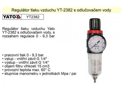 YT-2382_YATO Regulátor tlaku vzduchu s odlučovačem, 1/4", redukční ventil YT-2382