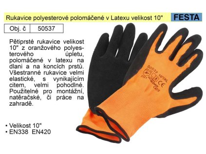 50537_Rukavice polyesterové polomáčené v Latexu velikost 10"/XL