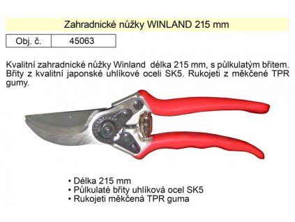 45063_Nůžky zahradnické WINLAND 215 mm půlkulatý břit