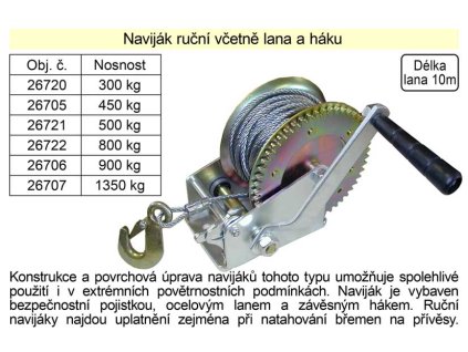 26720_Naviják ruční včetně lana a háku, nosnost  300kg