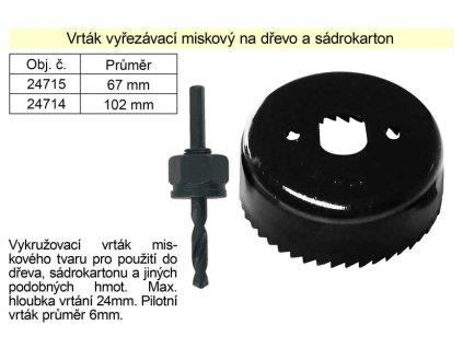 24714_Vrták vyřezávací miskový průměr 102mm na dřevo a sádrokarton
