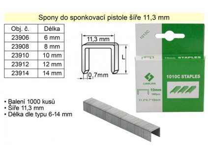 23910_Spony do sponkovačky šíře 11,3 mm hranaté délka 10 mm balení 1000 kusů