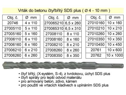 20762_Vrták do betonu čtyřbřitý SDS plus 10x1000mm