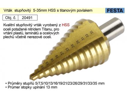 20491_Vrták  stupňovitý  5-35mm HSS s titanovým povlakem