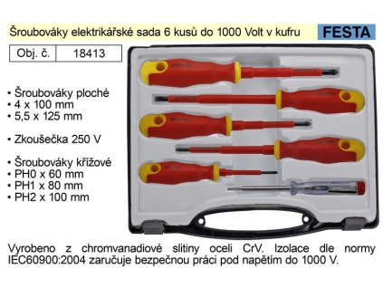 18413_Šroubováky elektrikářské sada 6 kusů izolované do 1000 V v kufru