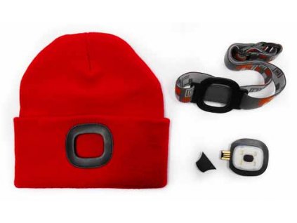 120258_MAGG čepice s čelovkou 45lm, nabíjecí, USB, červená, univerzální velikost