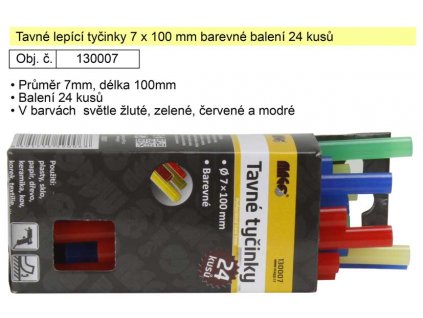 130007_Tavné lepící tyčinky barevné 130007 rozměr 7x100mm balení 24 kusů