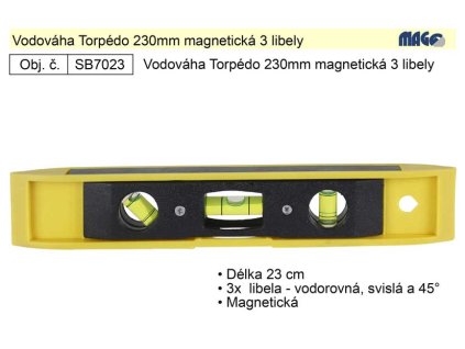 SB7023_Vodováha Torpédo 230mm magnetická 3 libely