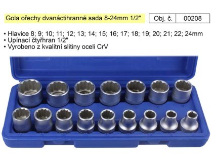 100-00208_CONDOR 106-12K Gola ořechy dvanáctihranné sada 8-24mm 1/2"