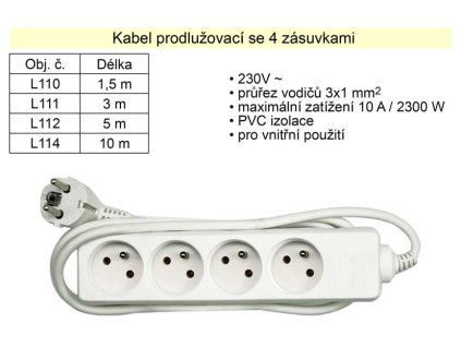L112_Prodlužovací kabel 4 zásuvky délka  5 m