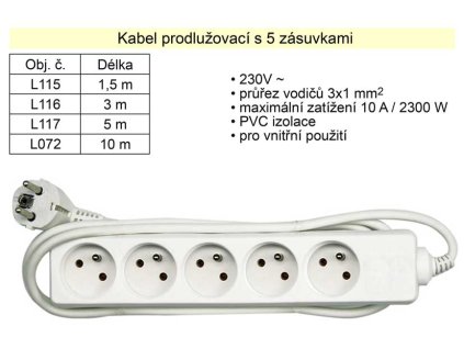 L072_Prodlužovací kabel 5 zásuvrek délka 10 m
