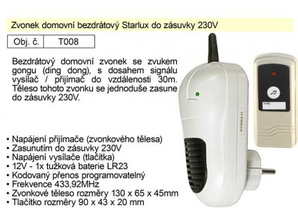 T008_Zvonek domovní bezdrátový Starlux do zásuvky 230V