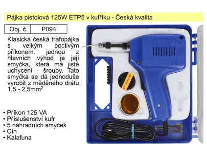 P094B_NUBA Pájka pistolová 125W ETP5 v kufříku -  se šroubky Česká kvalita