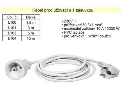 L104_Prodlužovací kabel 1 zásuvka délka 10 m