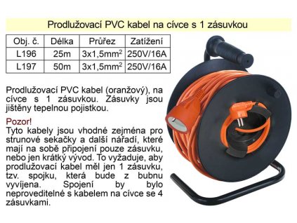 L196_Prodlužovací kabel 25 m na cívce 1 zásuvka