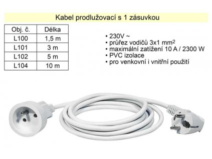 L100_Prodlužovací kabel 1 zásuvka délka  2 m