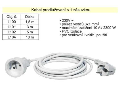 L100_Prodlužovací kabel 1 zásuvka délka  2 m