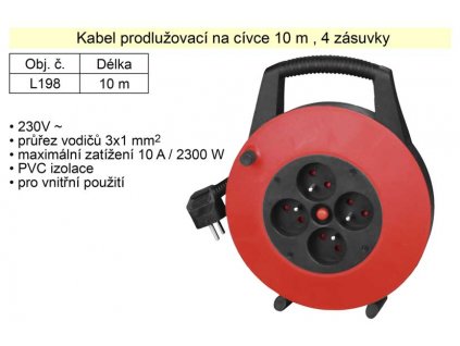 L198_Prodlužovací kabel 10 m na cívce 4 zásuvky