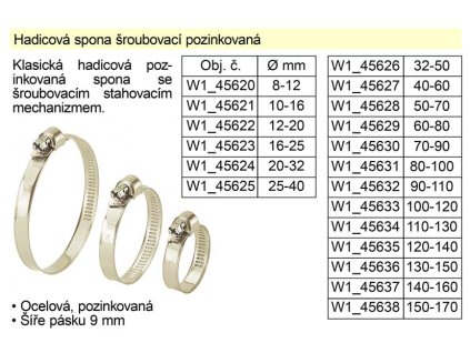 W1_45634_Hadicová spona šroubovací pozinkovaná 110-130 mm