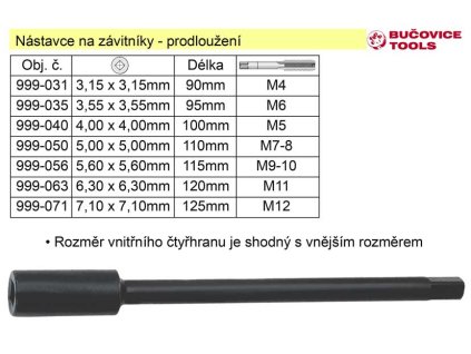 999-040_Nástavec pro závitník délka 100mm prodloužení: 4mm (např. M5 sadový)