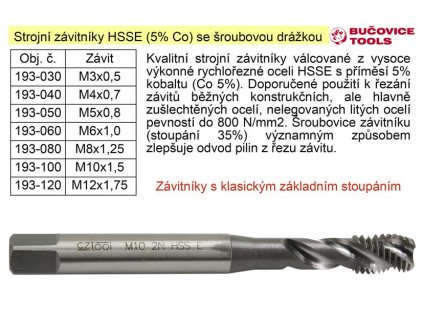 193-040_Strojní závitník  M4x0,7 HSSE šroubová drážka Co 5%