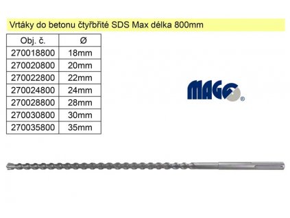 270020800_Vrták do betonu čtyřbřitý SDS Max 20x800mm