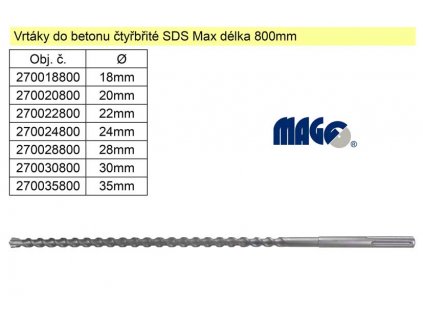 270035800_Vrták do betonu čtyřbřitý SDS Max 35x800mm