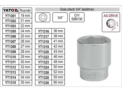 YT-1304_Gola ořech šestihran 23mm 3/4"