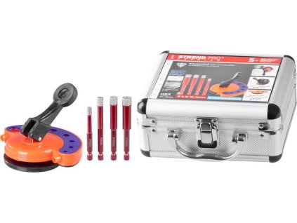 TR227758_STREND PRO Diamantové vykružovací korunky 6-12mm vrtáky na obklady, sada 4ks + šablona