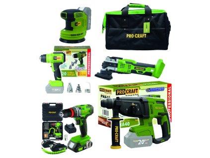 MAXISET2_Procraft aku sada nářadí 20V 6dílů 2 x baterie 2.0Ah s nabíječkou