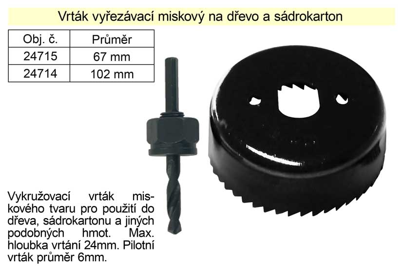 Vrták vyřezávací miskový průměr 73 mm na dřevo a sádrokarton 0.1675 Kg NÁŘADÍ Sklad2 24713
