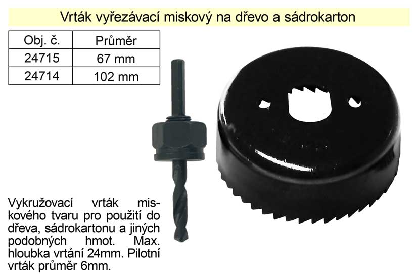 Vrták vyřezávací miskový průměr 73 mm na dřevo a sádrokarton 0.164 Kg NÁŘADÍ Sklad2 24713 5