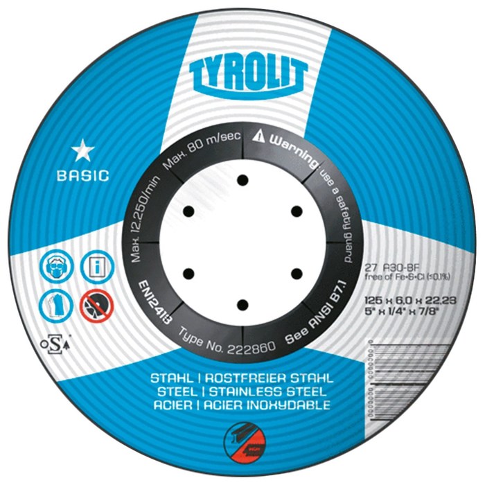 Kotouč brusný na ocel/nerez TYROLIT Basic 125x6mm 0.171 Kg NÁŘADÍ Sklad2 297327