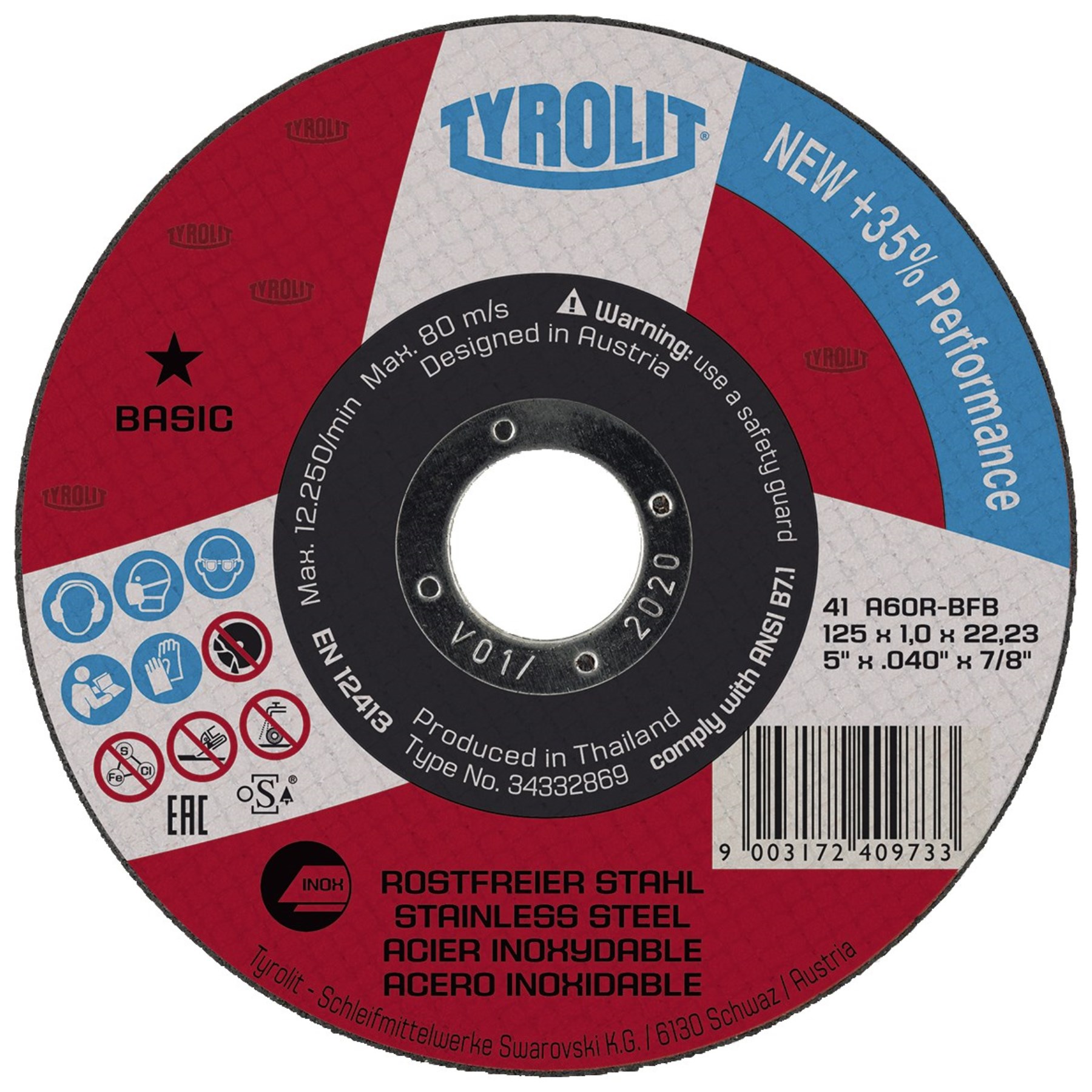 Kotouč řezný na ocel/nerez TYROLIT Basic 125x1,0mm 0.033 Kg NÁŘADÍ Sklad2 34332869