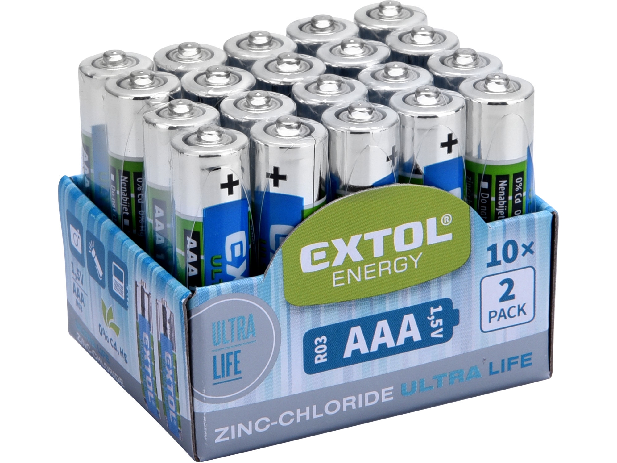 EXTOL ENERGY Tužkové baterie AAA 1,5V (LR03) ZnCl balení 20ks 0.164 Kg NÁŘADÍ Sklad2 MA42002