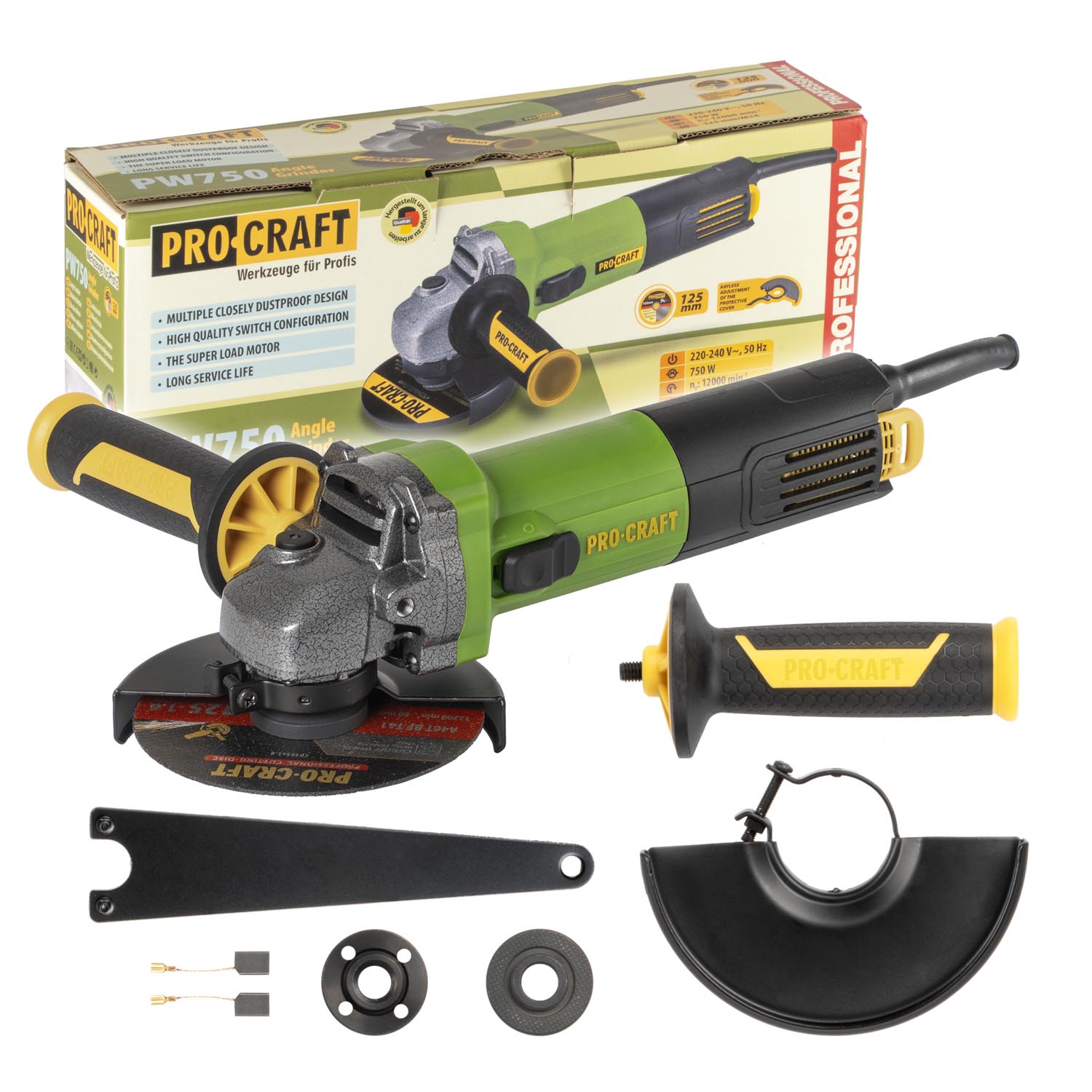 PROCRAFT PW750 Úhlová bruska 125mm 750W Soft start 2.1 Kg NÁŘADÍ Sklad2 PW750