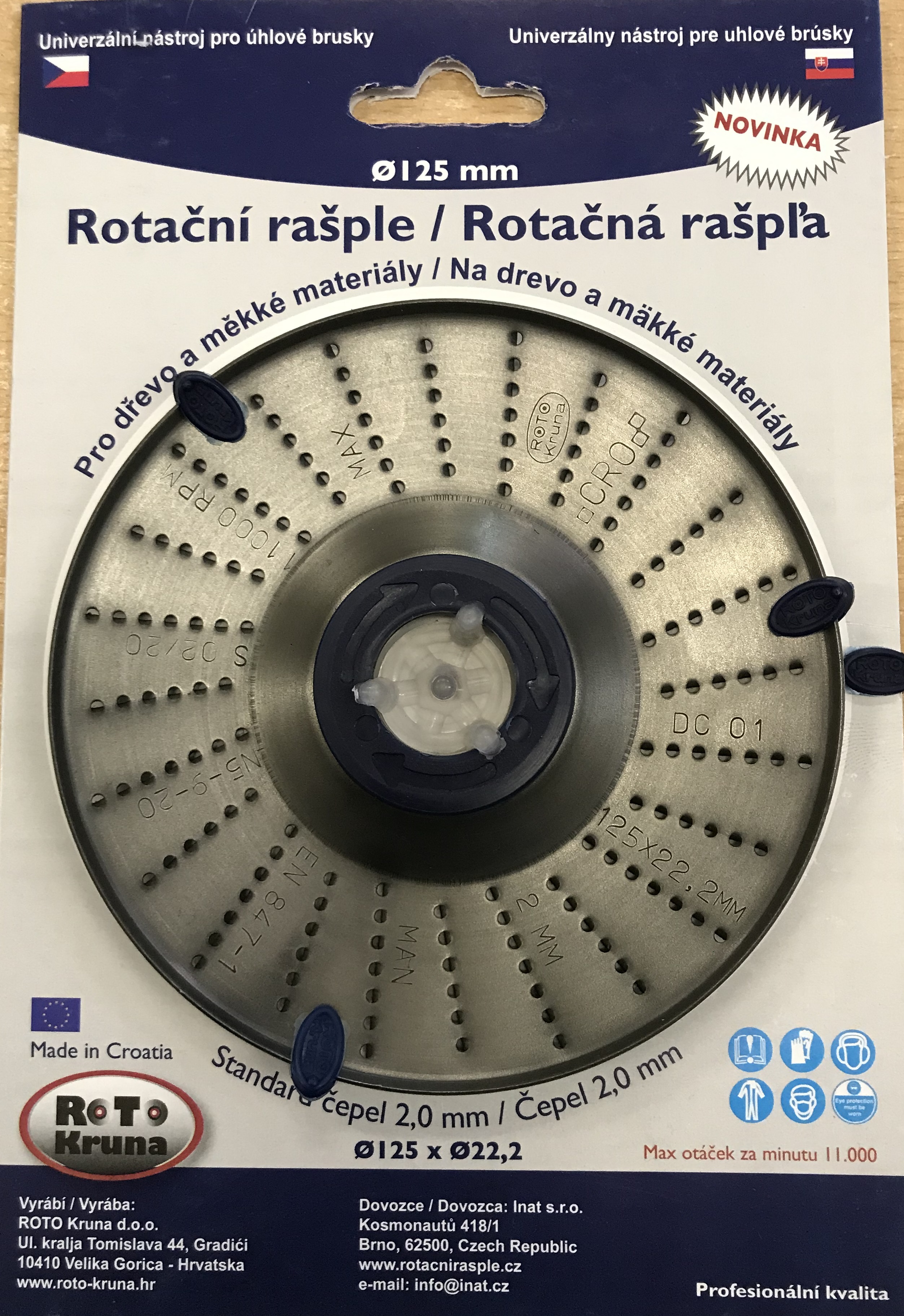 ROTO - Rotační rašple 125x22,2mm - 2,0mm - čepel jemná, R-2.0/125-Z 0.063 Kg NÁŘADÍ Sklad2 ROTO12520