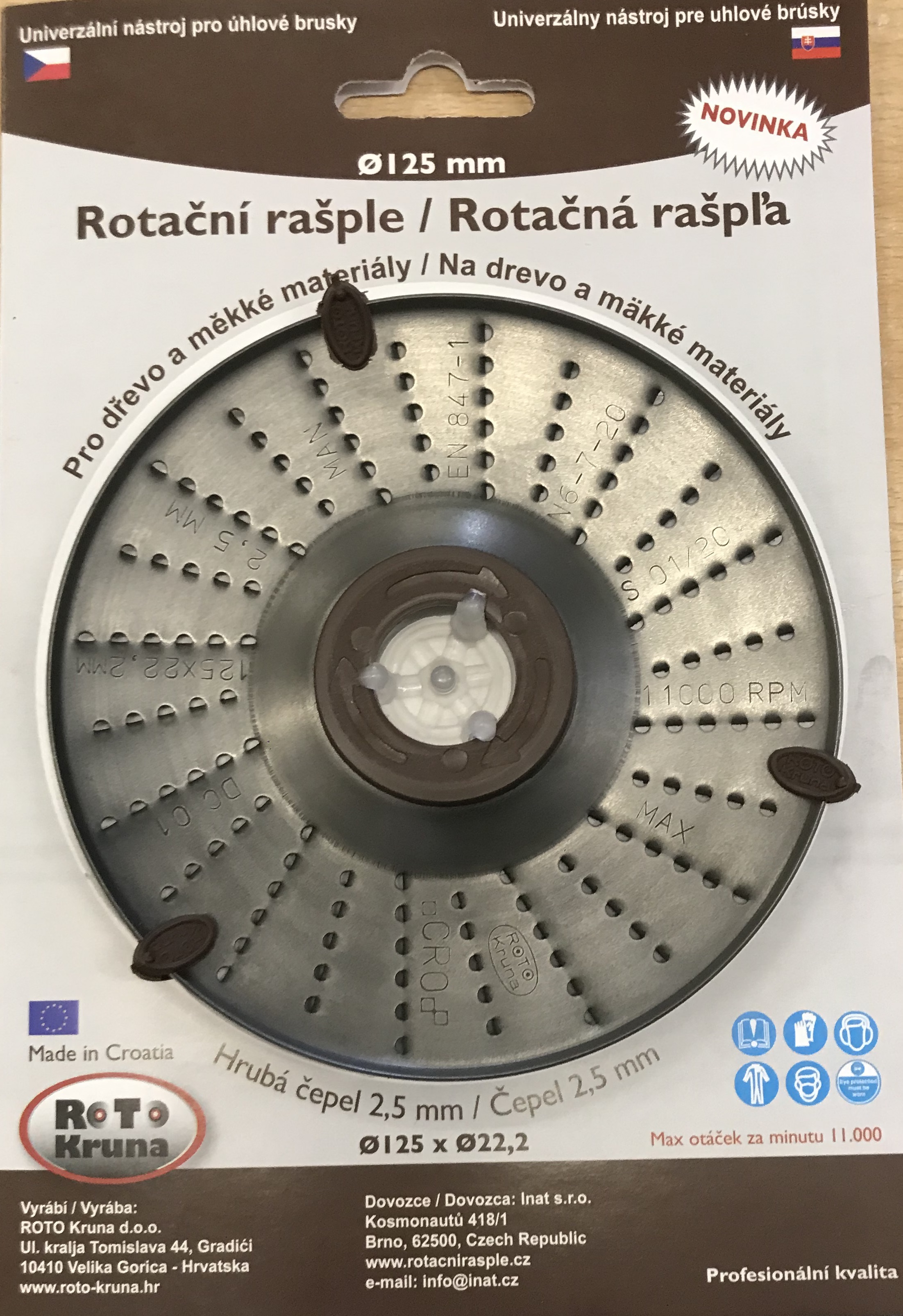 ROTO - Rotační rašple 125x22,2mm - 2,5mm - čepel hrubá, R-2.5/125-Z 0.063 Kg NÁŘADÍ Sklad2 ROTO12525