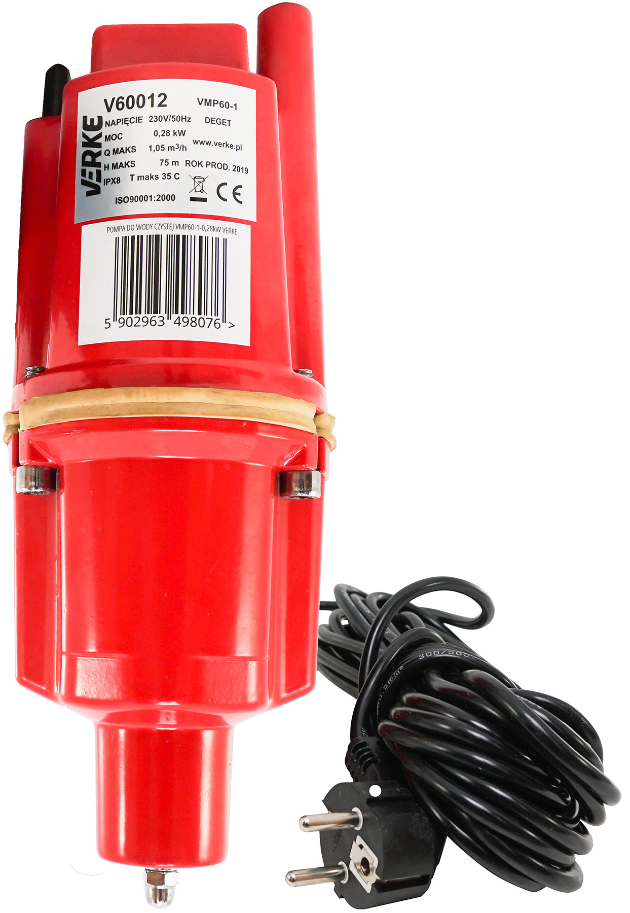 VERKE Čerpadlo na vodu, vibrační membránové hlubinné 280W, dolní sání, výtlak 75m V60012 3.5 Kg NÁŘADÍ Sklad2 V60012