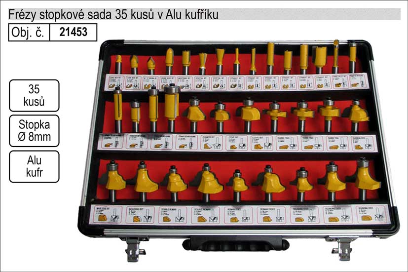 Frézy stopkové sada 35 kusů se stopkou 8mm 21453 2.13 Kg NÁŘADÍ Sklad2 21453