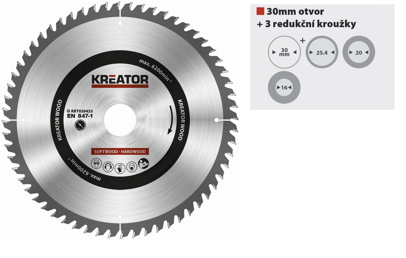 KREATOR kotouč pilový s SK plátky, 165x2,2x30 (+redukce 16/20/25,4mm), 48T zubů 0.7 Kg NÁŘADÍ Sklad2 KRT020411