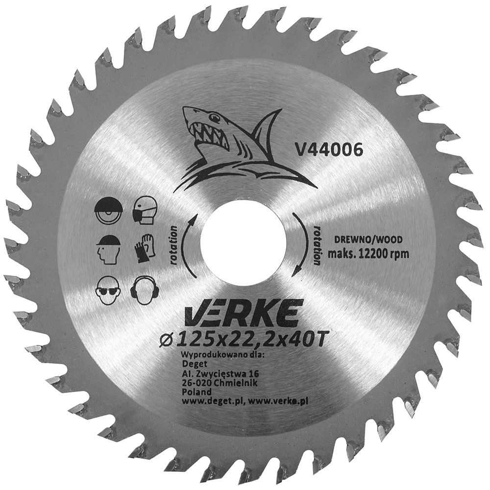 VERKE Pilový kotouč s SK plátky 125x22,2mm 40 zubů + redukce 12,7/16/20mm 0.12 Kg NÁŘADÍ Sklad2 V44006 3