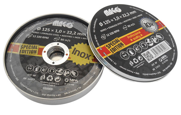 MAGG Kotouč řezný na nerez 125x1,0mm balení 10ks, plechový box 0.38 Kg NÁŘADÍ Sklad2 020009