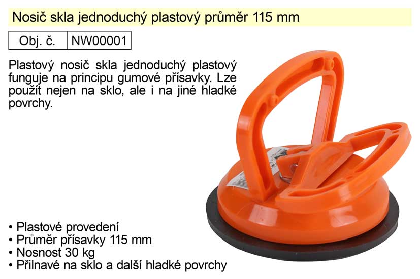 Nosič skla jednoduchý plastový, přísavka 0.11 Kg NÁŘADÍ Sklad2 NW00001 4