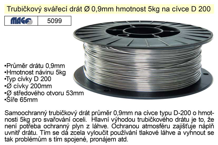 Drát svařovací trubičkový 0,9mm/5kg na ocel 5.425 Kg NÁŘADÍ Sklad2 5099