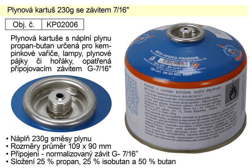 Plynová kartuše 230g se závitem 7/16" 0.366 Kg NÁŘADÍ Sklad2 KP02006 14