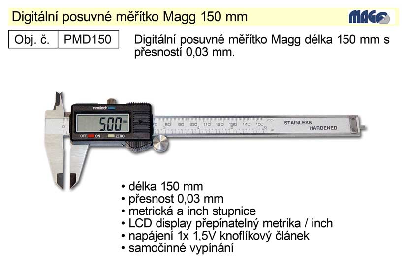 Posuvné měřítko digitální Magg 150mm 0.37 Kg NÁŘADÍ Sklad2 PMD150 6