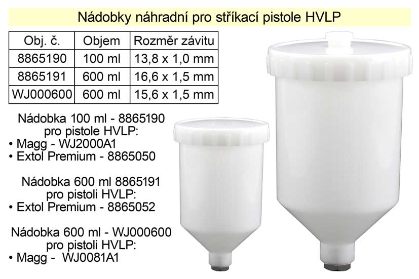 Nádobka náhradní pro stříkací pistoli objem 600 ml Magg 0.1 Kg NÁŘADÍ Sklad2 WJ000600