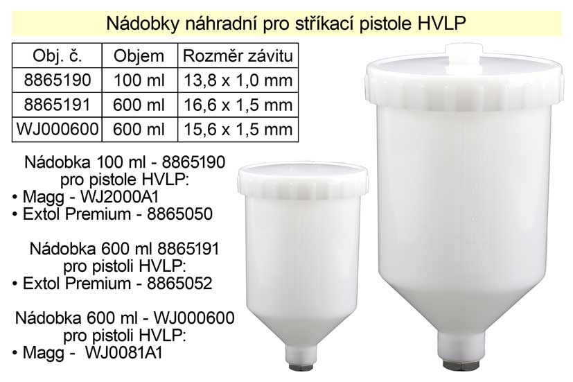 Nádobka náhradní pro stříkací pistoli objem 600 ml Magg 0.1 Kg NÁŘADÍ Sklad2 WJ000600 3