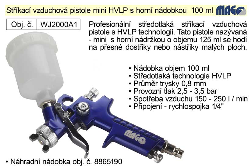 Magg WJ2000A1 Pistole stříkací vzduchová mini HVLP Profi horní nádobka 100ml 0.55 Kg NÁŘADÍ Sklad2 WJ2000A1 4